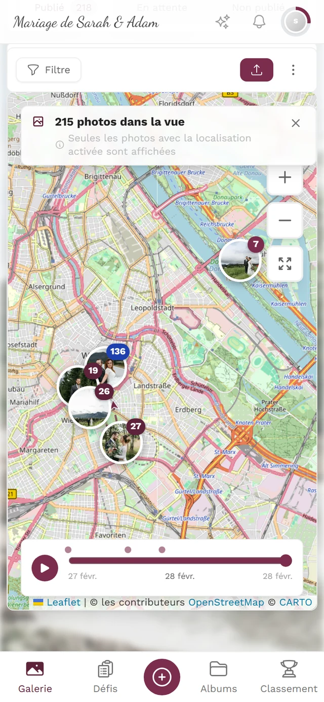 Fiche d'informations dépliée en haut à gauche indiquant le nombre de photos dans la vue