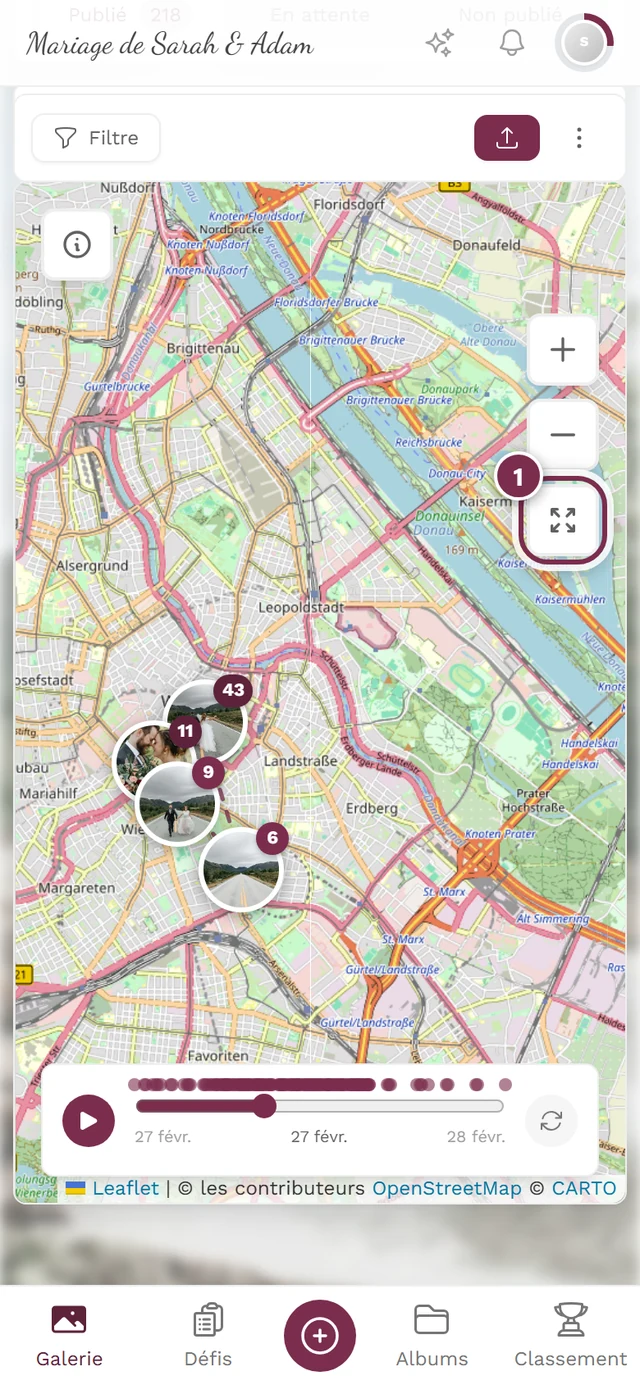 Carte avec le curseur déplacé au tiers et la flèche circulaire mise en évidence