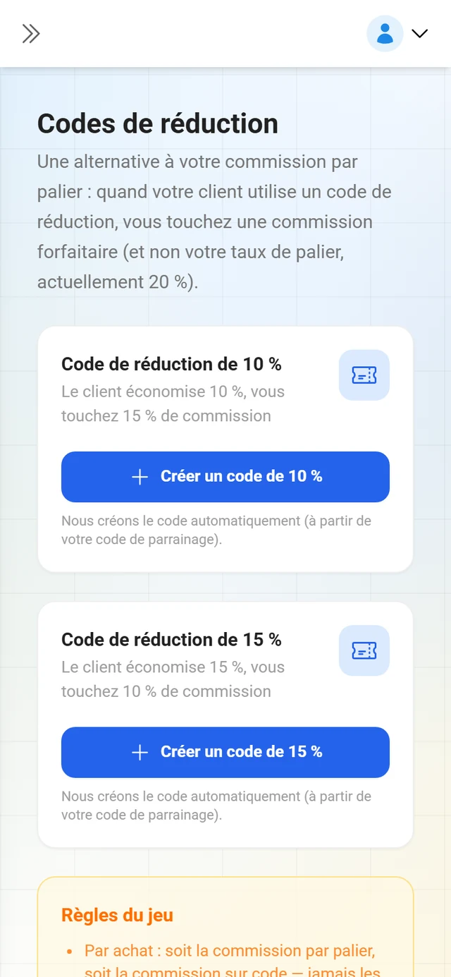 Aperçu des codes de réduction d'un partenaire
