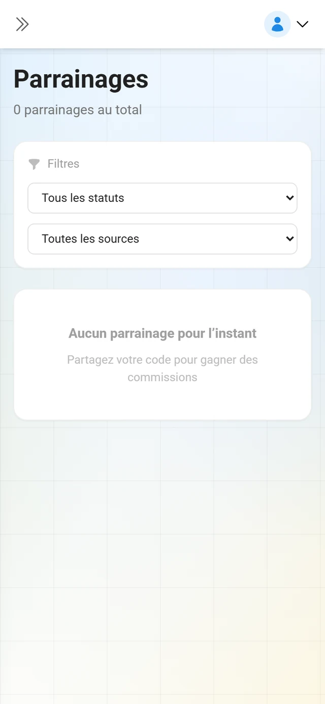 Liste des parrainages avec un statut par entrée