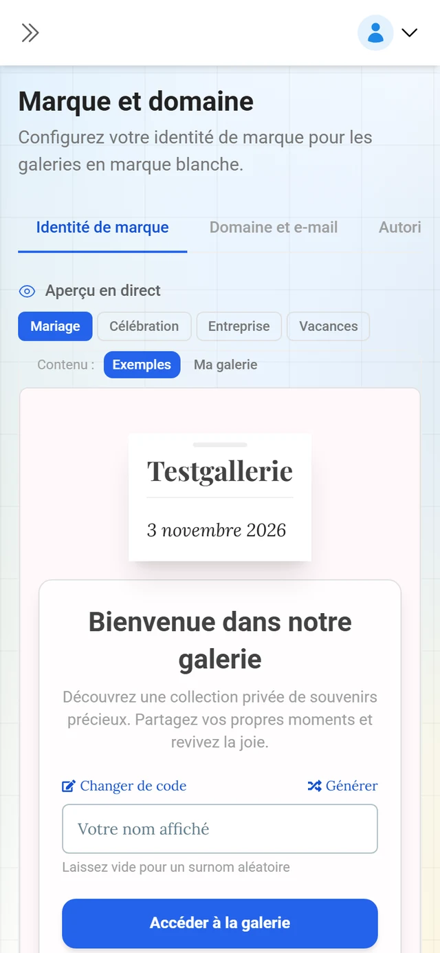 Paramètres de marque du portail revendeur avec ses cinq onglets