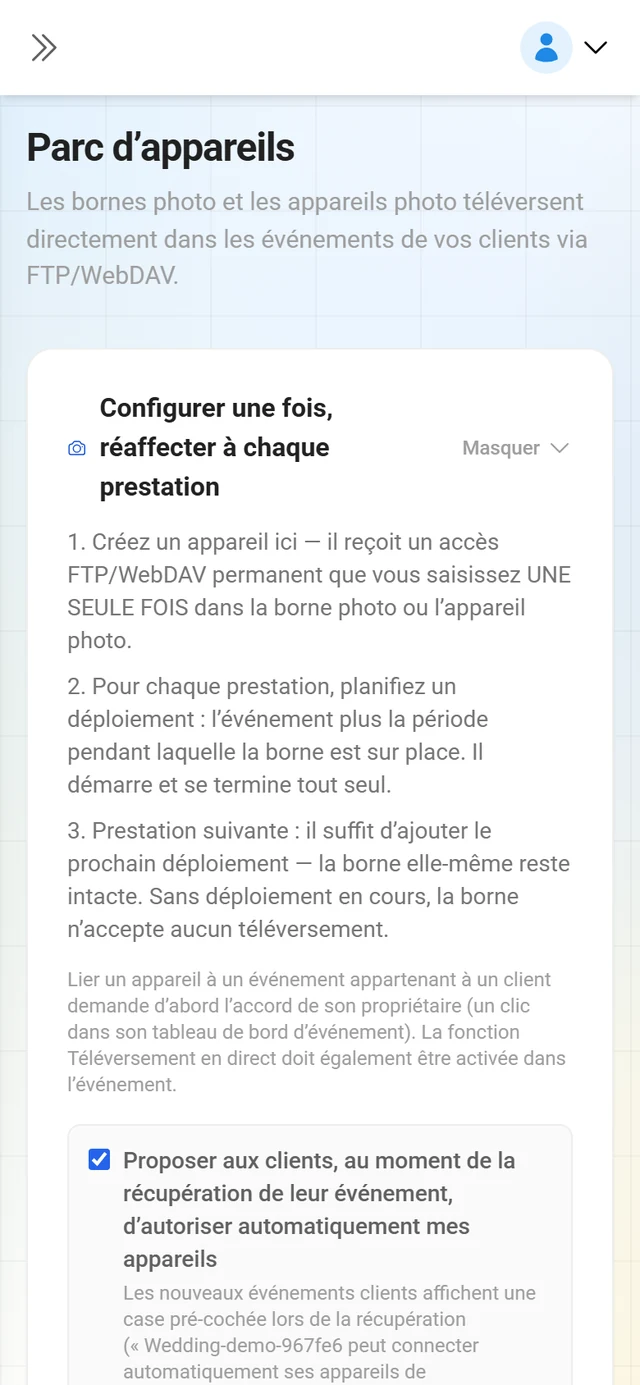 Gestion des appareils du portail revendeur