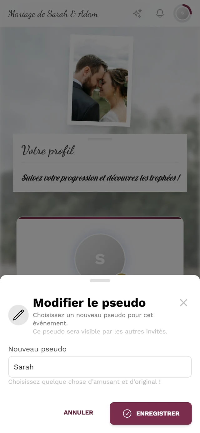 Fenêtre pour modifier le pseudo