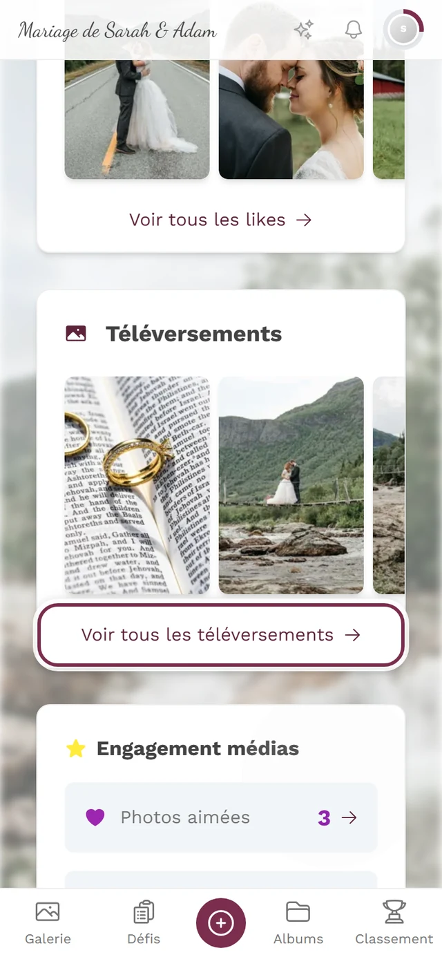 Page de profil, section Téléversements avec le lien Voir tous les téléversements mis en évidence