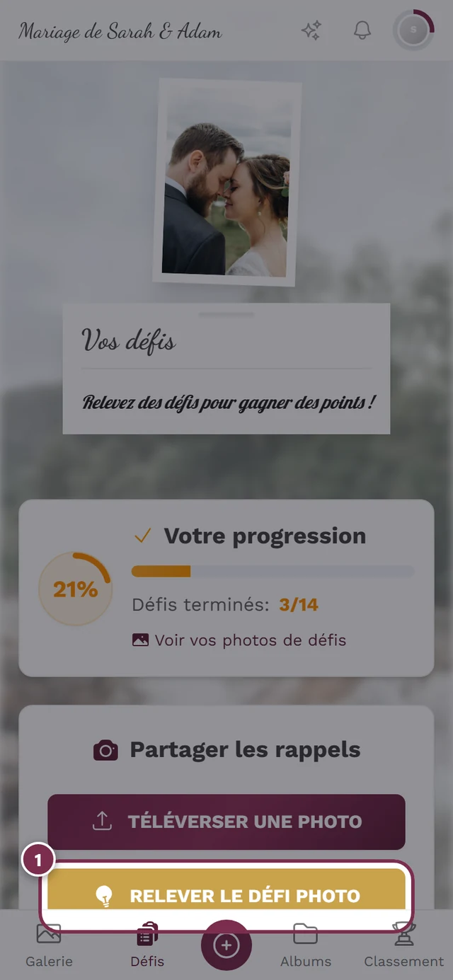 Boîte de dialogue de téléversement avec un défi présélectionné