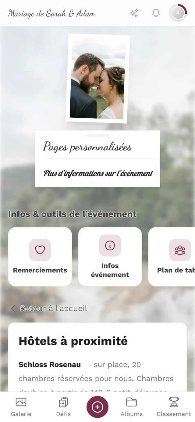 Page personnalisée finalisée dans la vue invité avec titre, image et texte