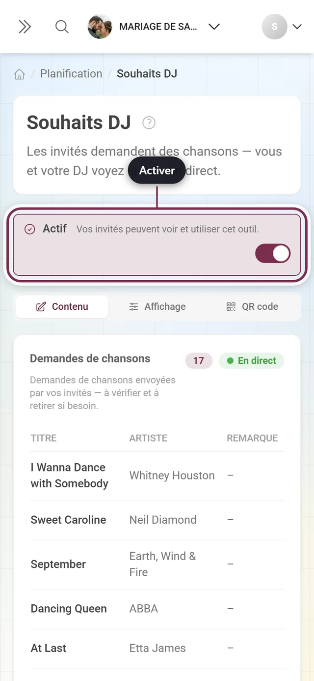 Éditeur Souhaits DJ avec l'interrupteur principal mis en évidence