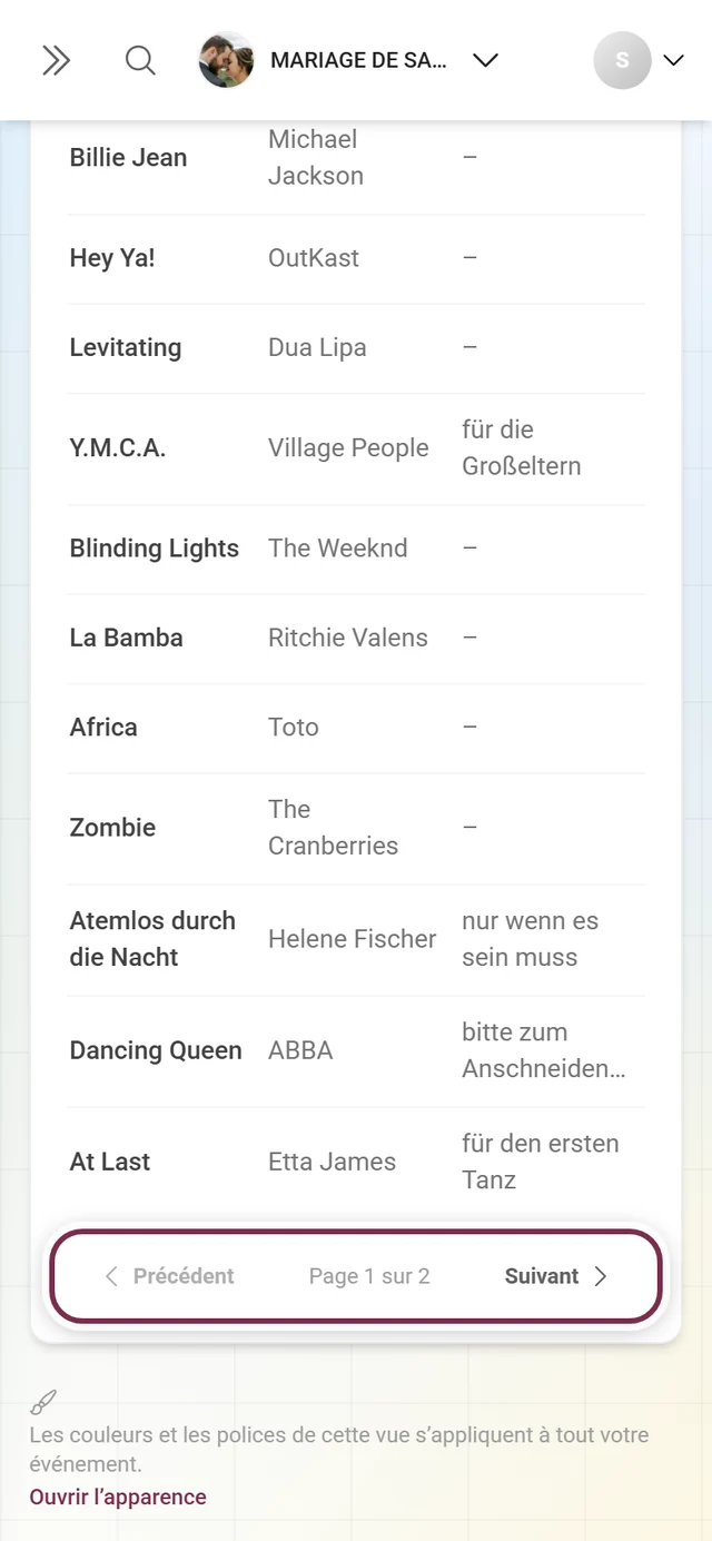 Fin de la liste des demandes avec la barre de pagination mise en évidence