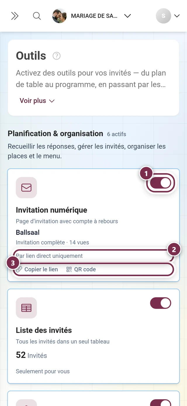 La grille d'outils avec des tuiles pour tous les outils, regroupées en trois catégories