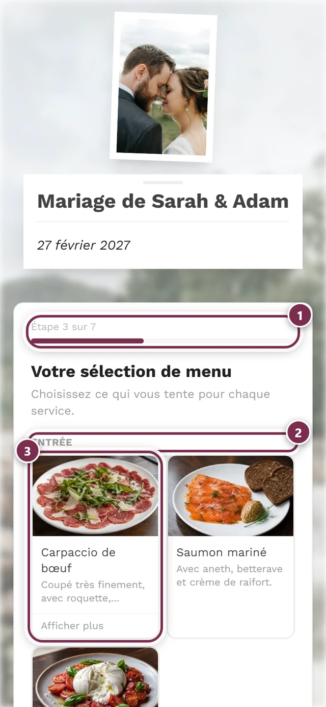 Étape menu de l'assistant de réponse montrant les entrées à choisir