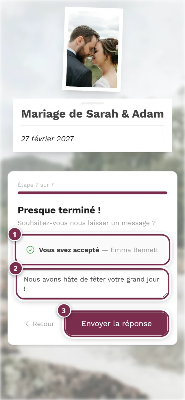 Dernière étape Vous y êtes presque avec la ligne Vous avez accepté et le bouton Envoyer la réponse