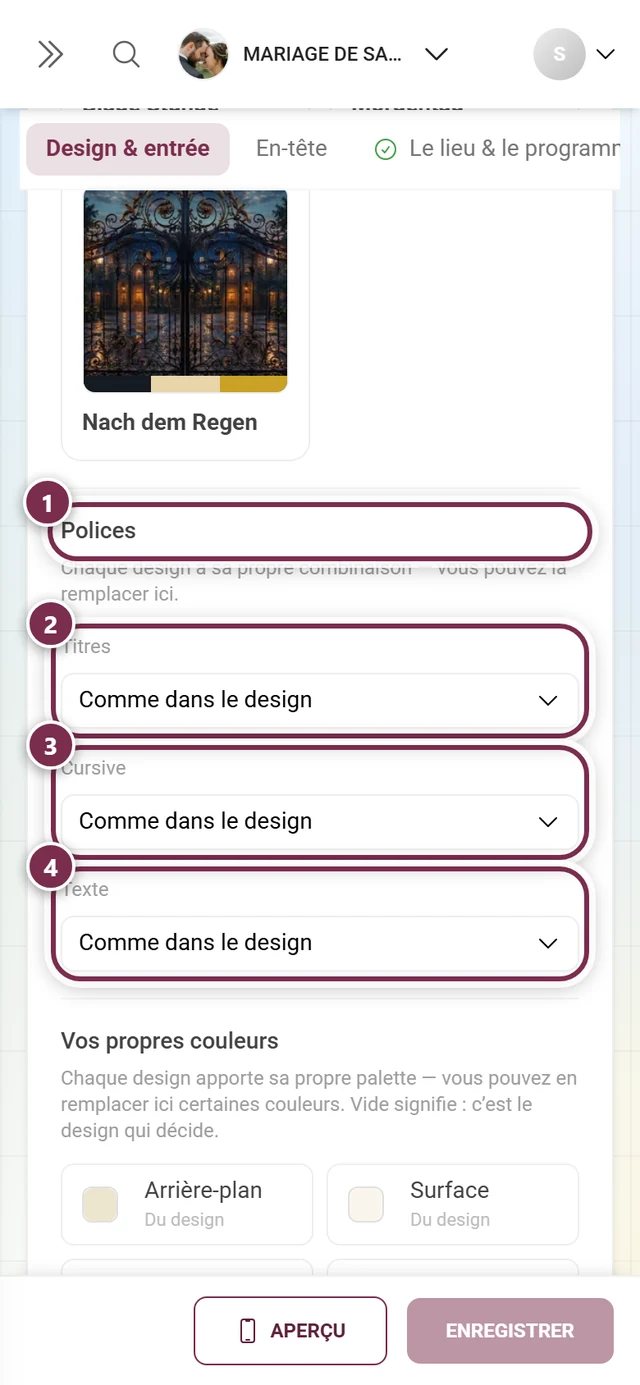Section Polices avec des anneaux numérotés autour du titre et des trois rôles