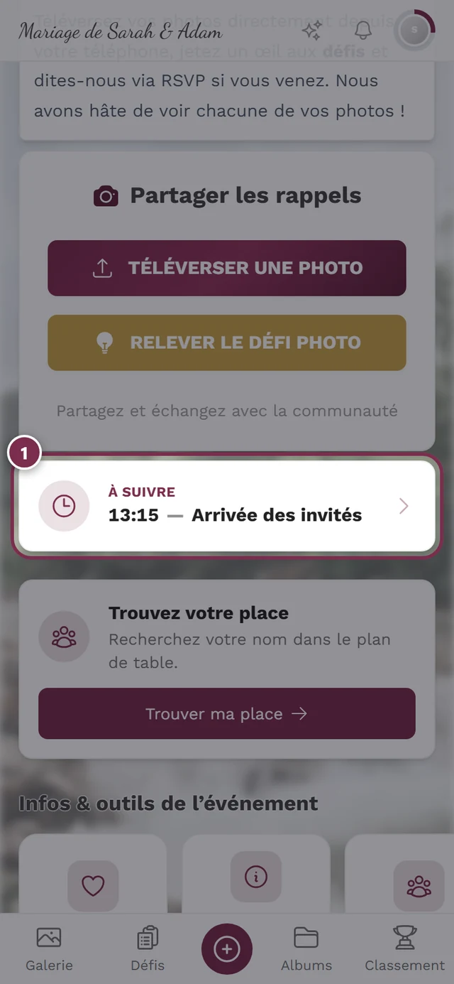 Page d'accueil de la galerie avec le widget du programme À suivre