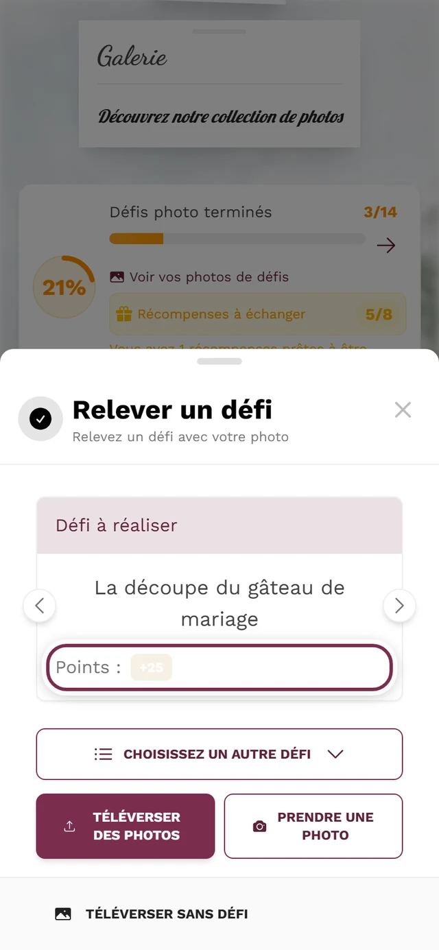 Carte de défi dans la boîte de dialogue de téléversement, la puce avec le nombre de points est mise en évidence