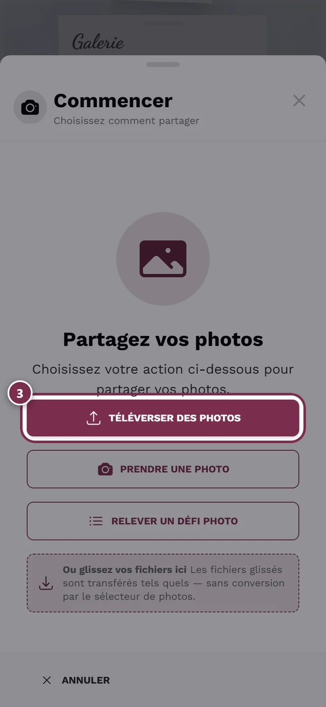 Boîte de dialogue de téléversement avec le bouton Choisir une photo