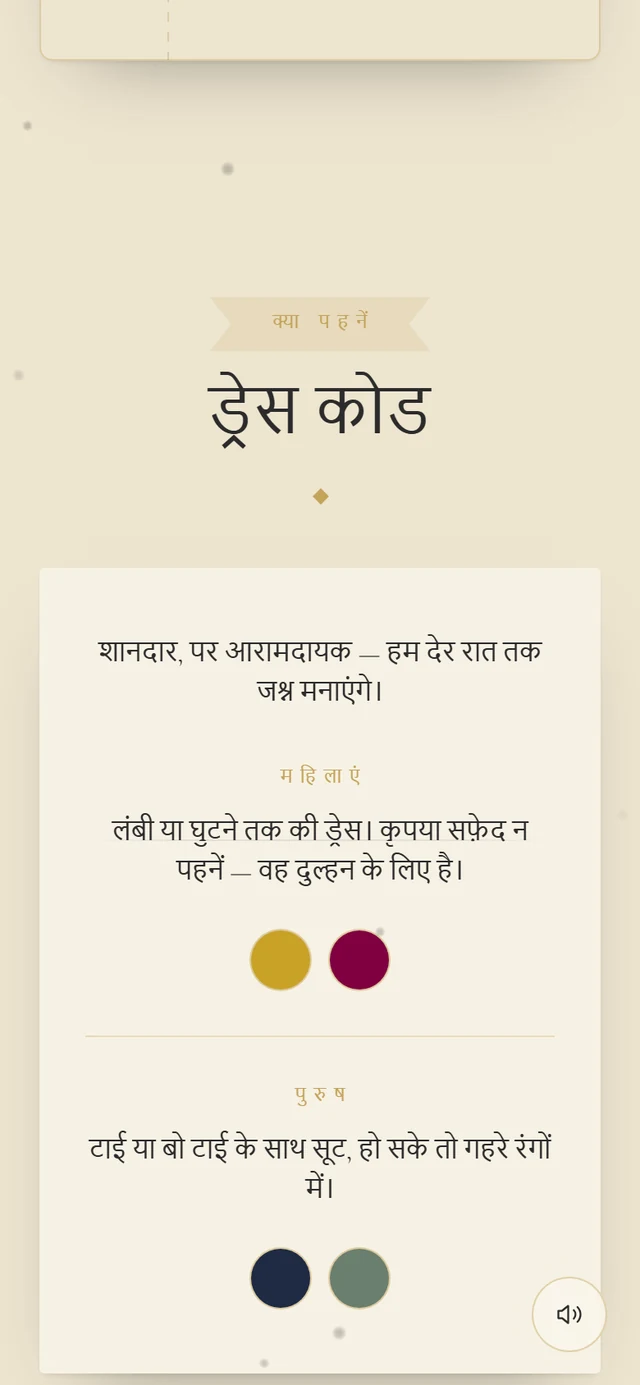 ड्रेस कोड सेक्शन, जिसमें महिलाएं और पुरुष समूह हैं और हर एक में दो रंग के गोले हैं