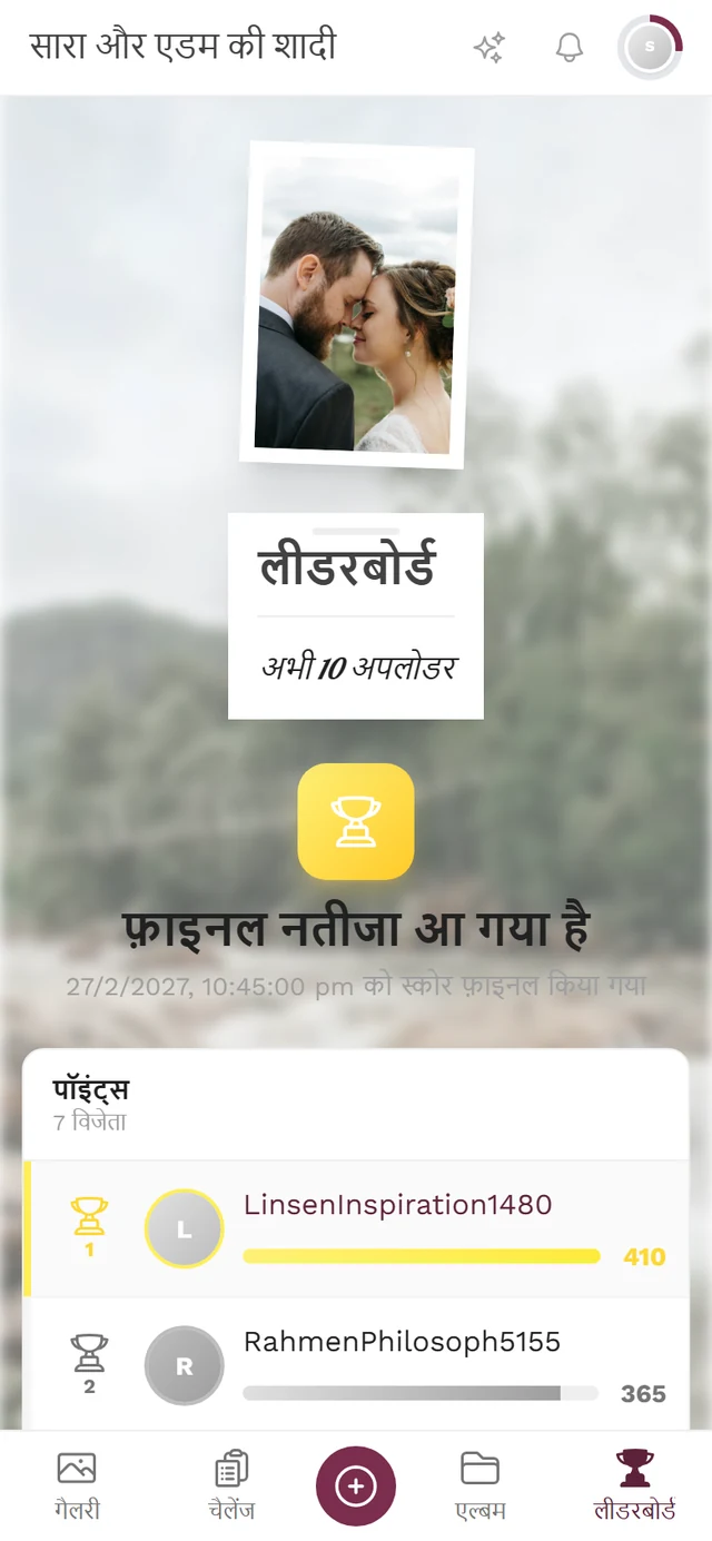 फ़ाइनल नतीजा आ गया है हेडिंग और पोडियम वाला मेहमानों की तरफ़ से लीडरबोर्ड पेज