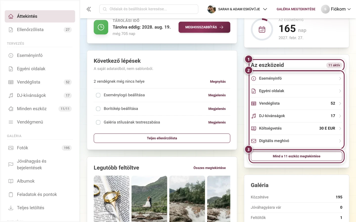 Az eszközeid kártya az irányítópulton, az aktív eszközökkel és számadataikkal