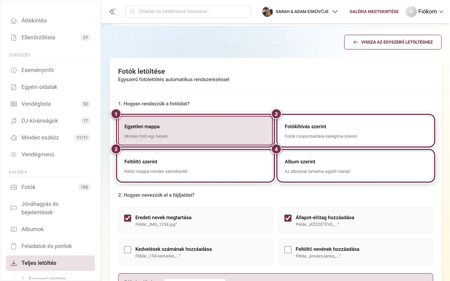 1. lépés mind a négy mappaszerkezet-kártyával, mindegyik külön megjelölve
