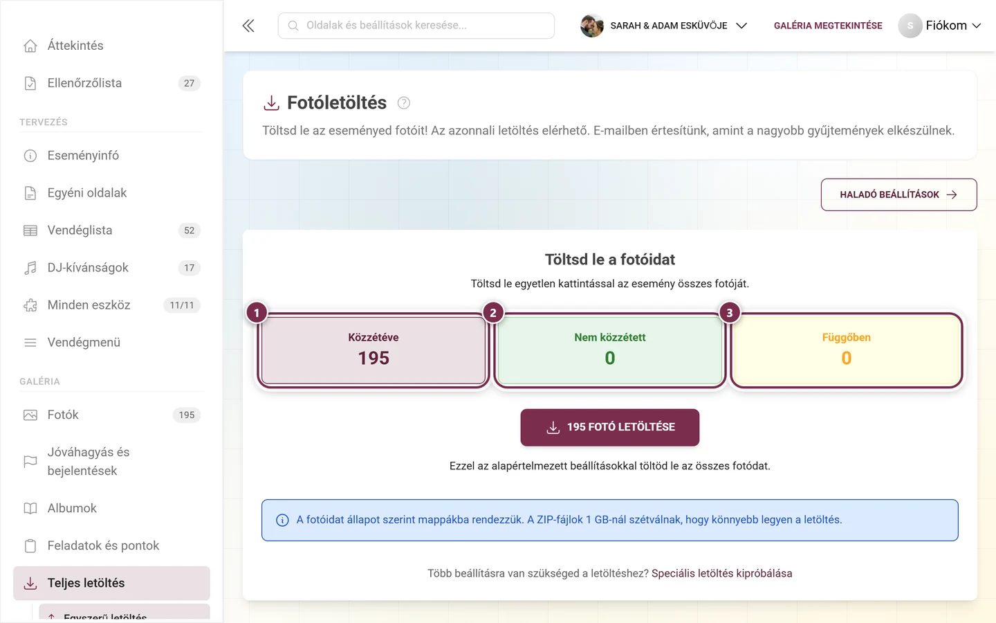 Az egyszerű letöltés három statisztikai csempéje, mindhárom megjelölve