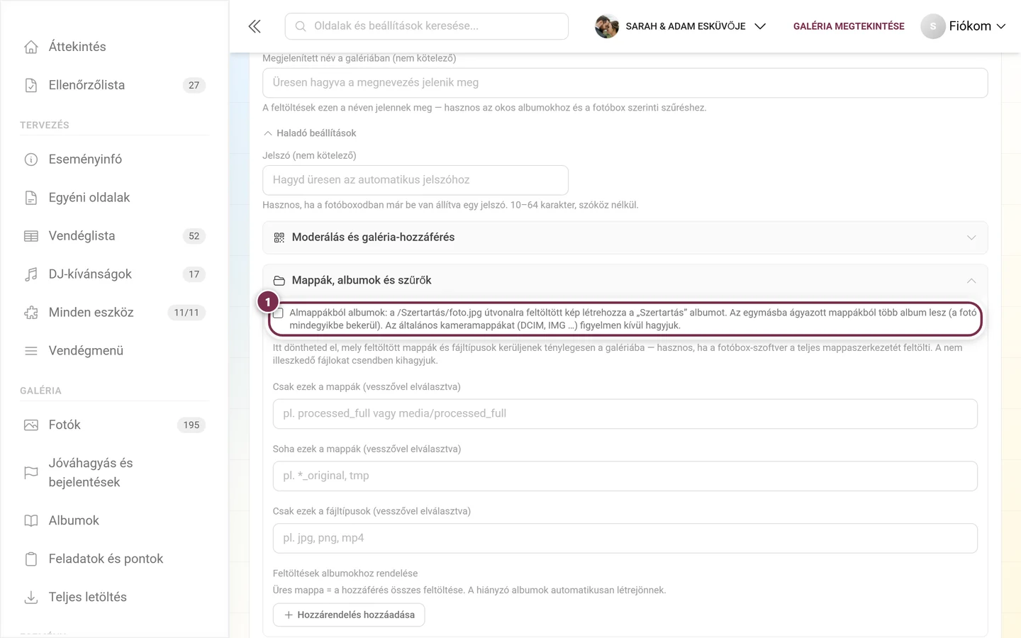 Az Almappák albumként kezelése jelölőnégyzet a Mappák, albumok és szűrők csoport tetején