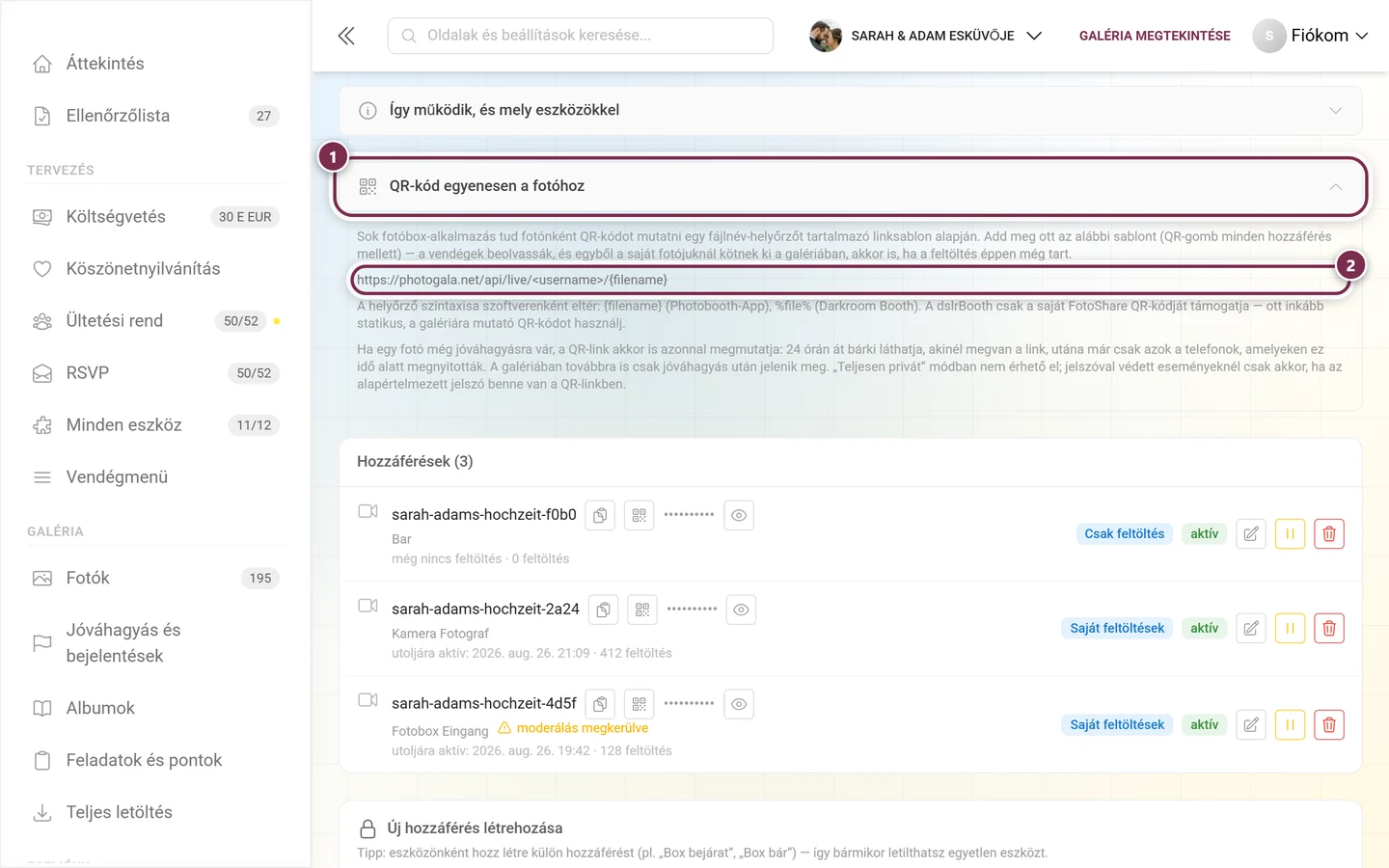 Kinyitott QR-kód egyenesen a fotóhoz rész a kiemelt linksablonnal