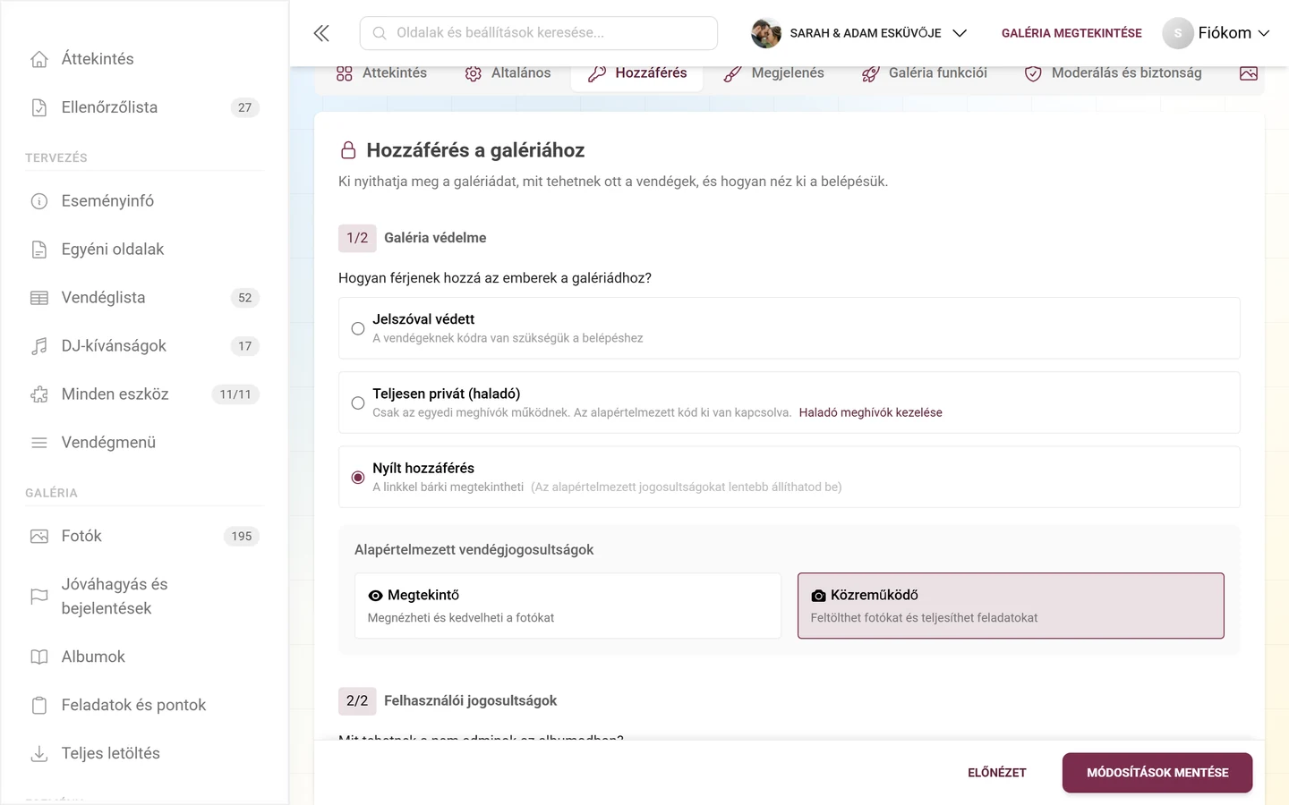 A meghívókódok listája a szerepükkel