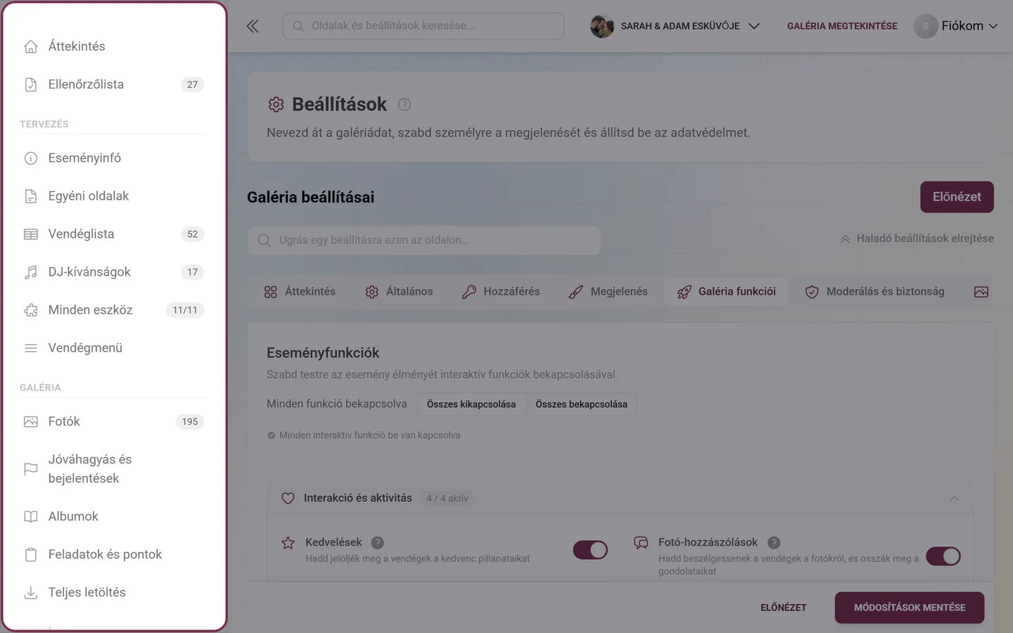 Oldalsáv egy kinyitott menüponttal és annak almenüivel