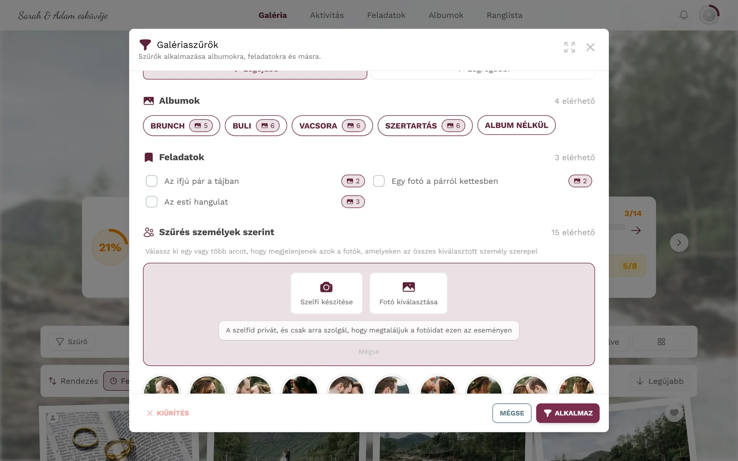 Keress meg forrásválasztó a Szelfi készítése és Fotó kiválasztása gombokkal, valamint az adatvédelmi megjegyzéssel