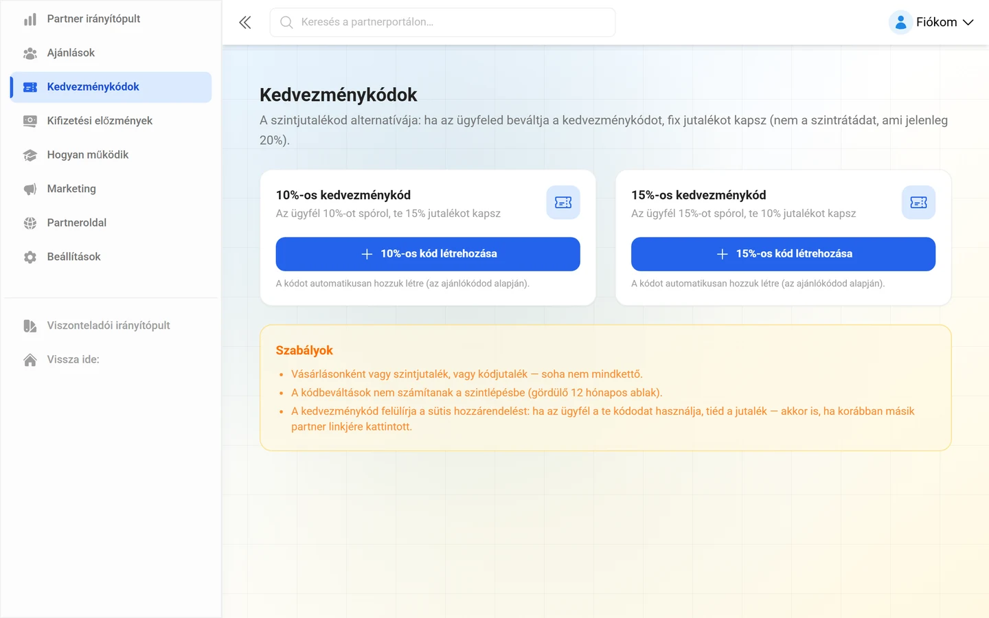 A partner kedvezménykódjainak áttekintése