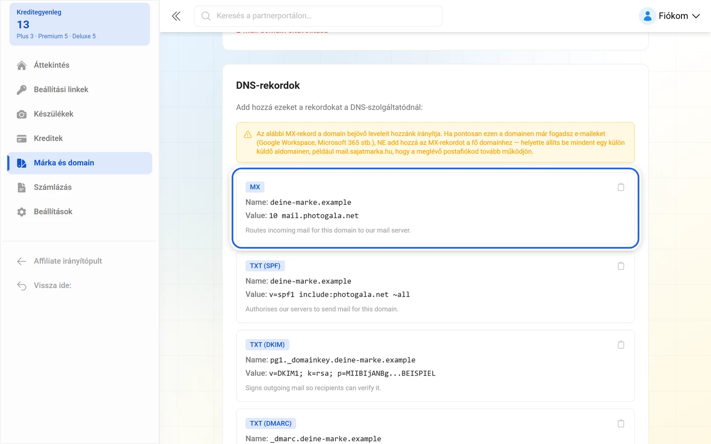 Az e-mail-küldéshez szükséges DNS-rekordok a kiemelt MX-rekorddal