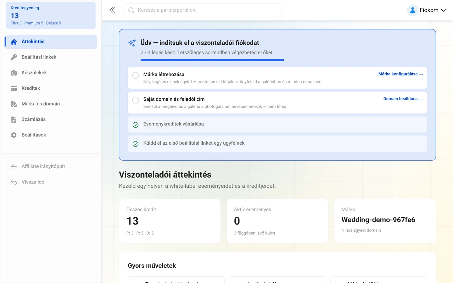 A viszonteladói portál áttekintő oldala