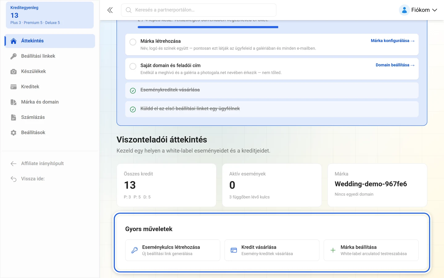 Viszonteladói áttekintés a kiemelt Gyors műveletek kártyával