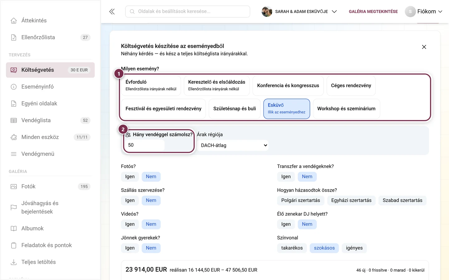 Varázsló az alkalom-csempékkel és a vendéglétszámra vonatkozó kérdéssel