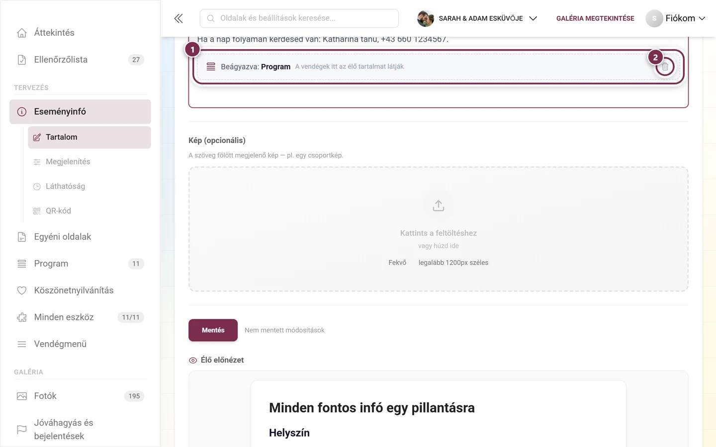 Egy eszközbeágyazás helykitöltő kártyája a szerkesztőben, kuka gombbal