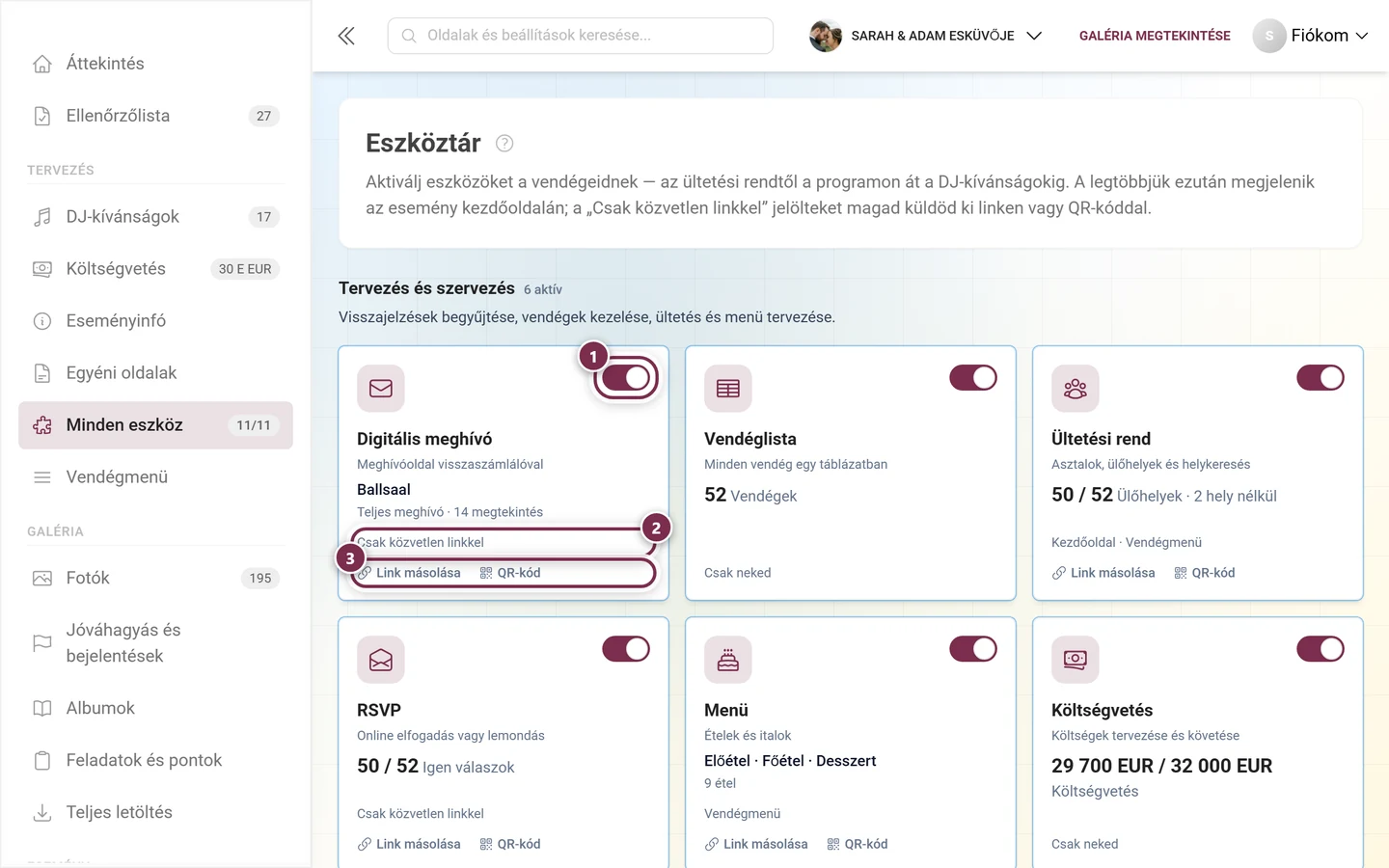 Az eszközök rácsnézete mozaikokkal az összes eszközhöz, három kategóriába csoportosítva