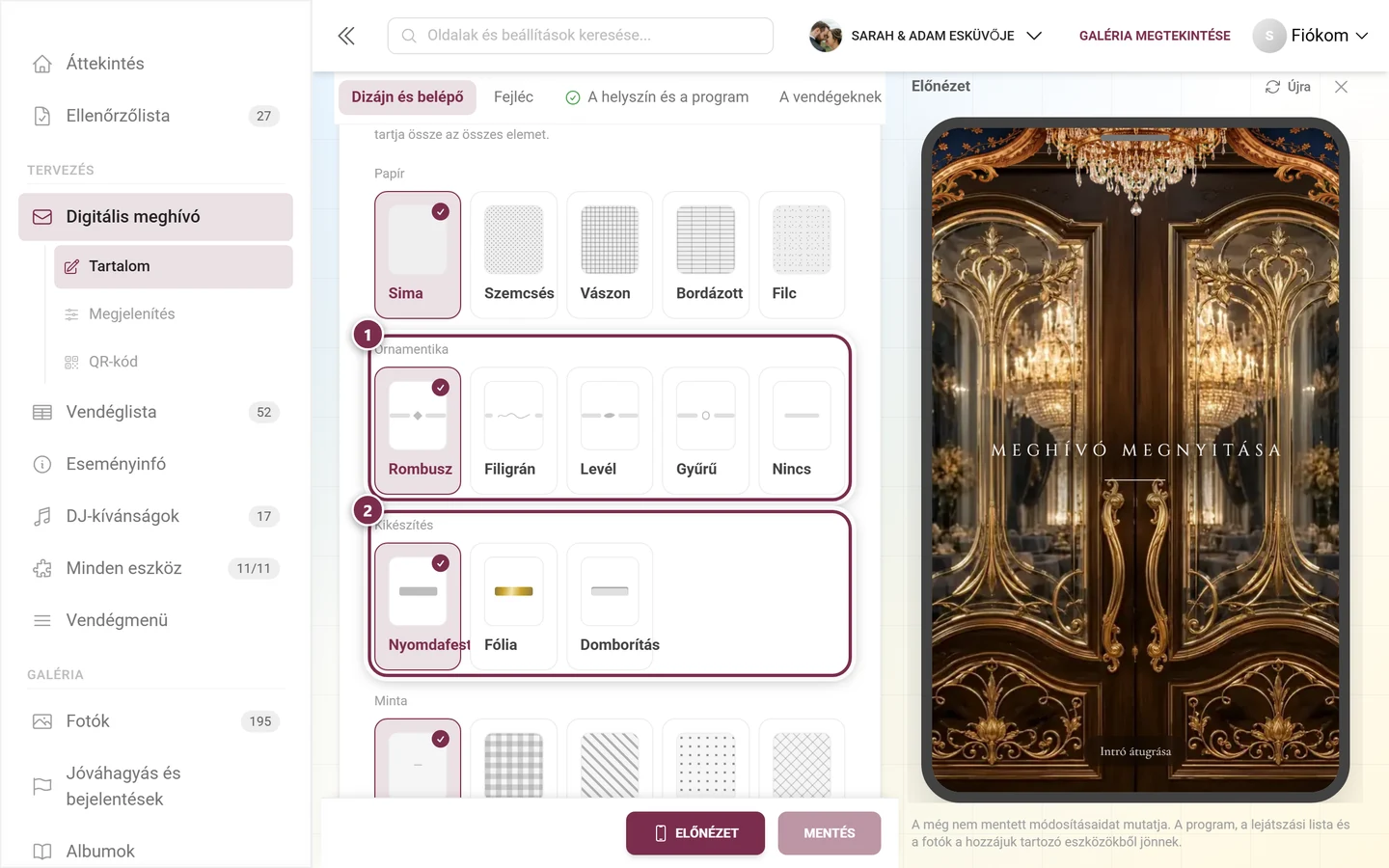 Ornamentika és kikészítés, számozott gyűrűkkel mindkét tengely körül