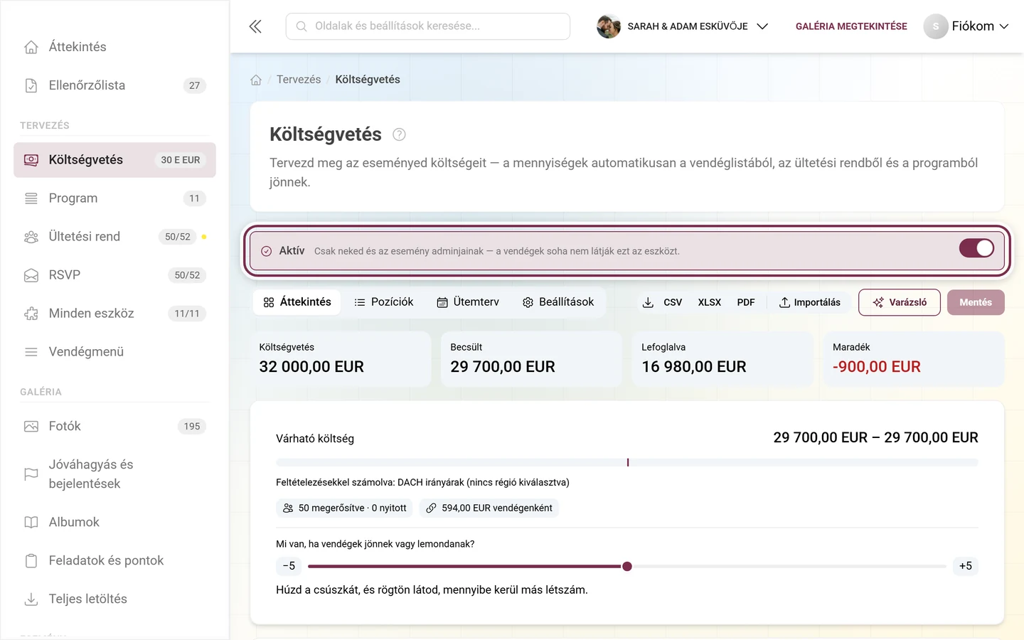 Költségvetés szerkesztő a tisztán adminisztratív eszközökre vonatkozó magyarázó sorral
