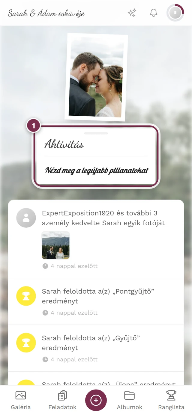 Tevékenységfolyam, a legfelső, egyben legújabb sor kiemelve