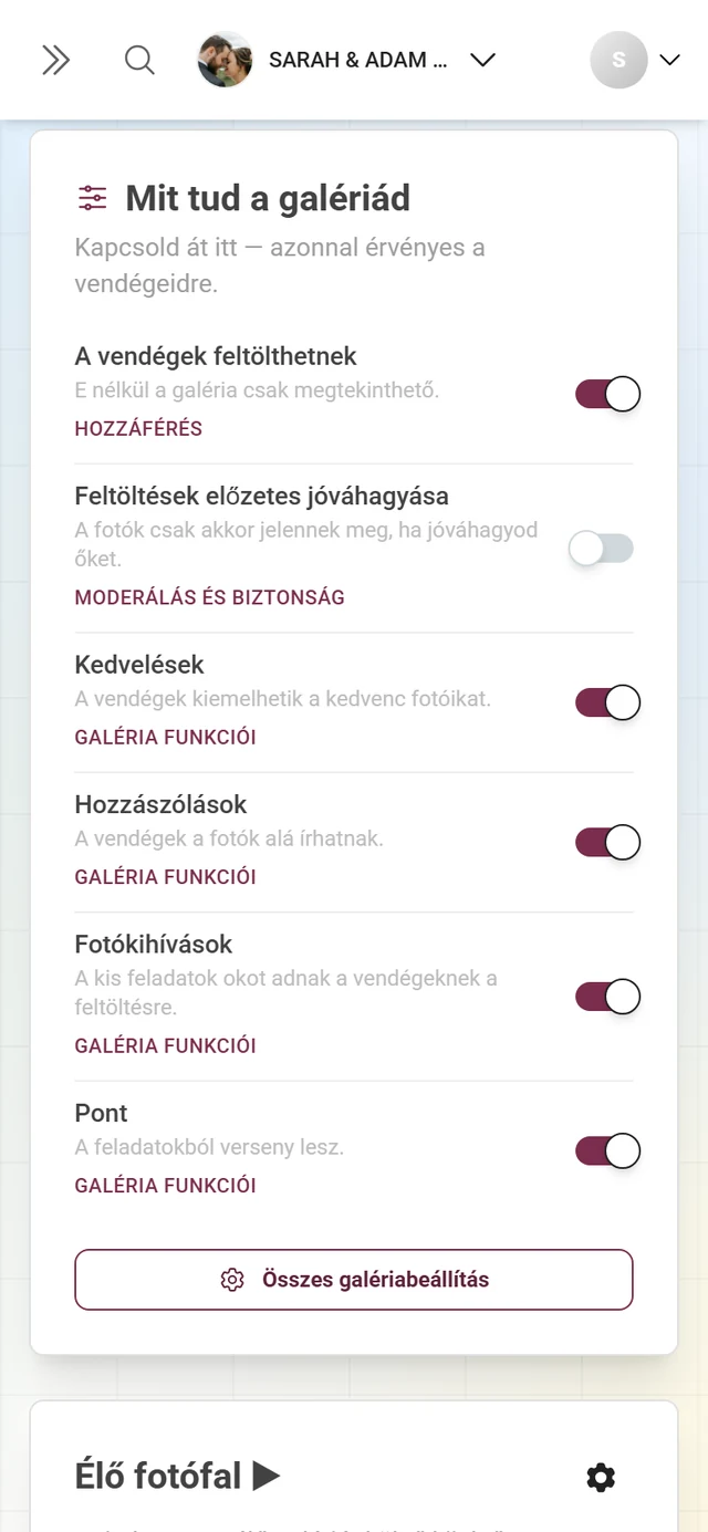 A „Mit tud a galériád” kártya hat kapcsolóval