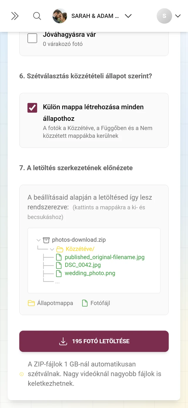 7. lépés a ZIP-archívum mappafájával és a letöltés gombbal