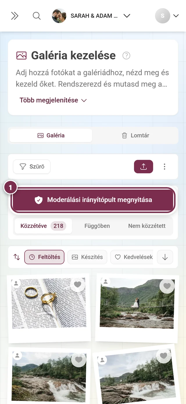 Moderálási panel telefonon a kiemelt Moderálási irányítópult megnyitása gombbal
