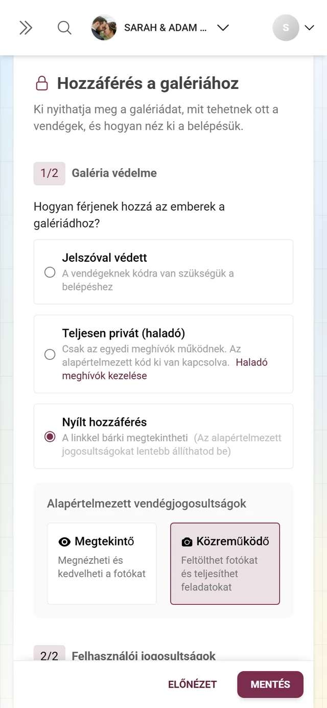 A meghívókódok listája a szerepükkel