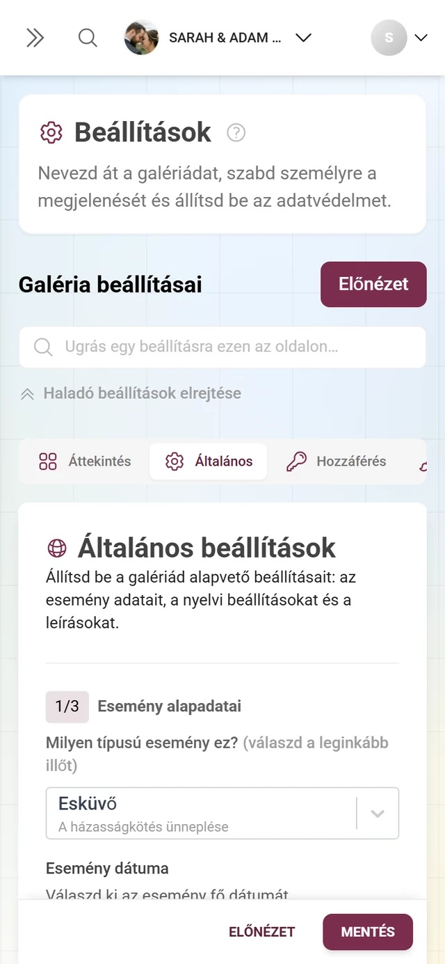 3/3. szakasz, Galéria tartalma, nyelvváltóval, a galéria címével és leírásával