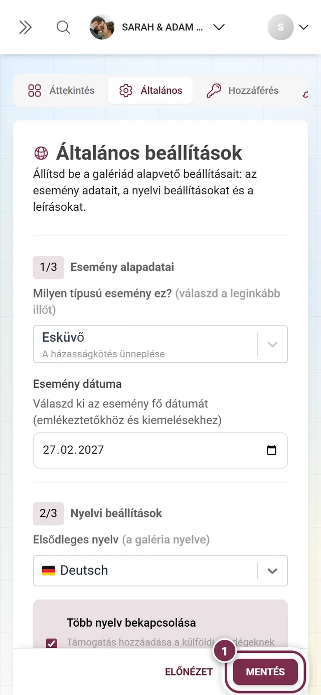 Rögzített mentősáv a beállítások alján