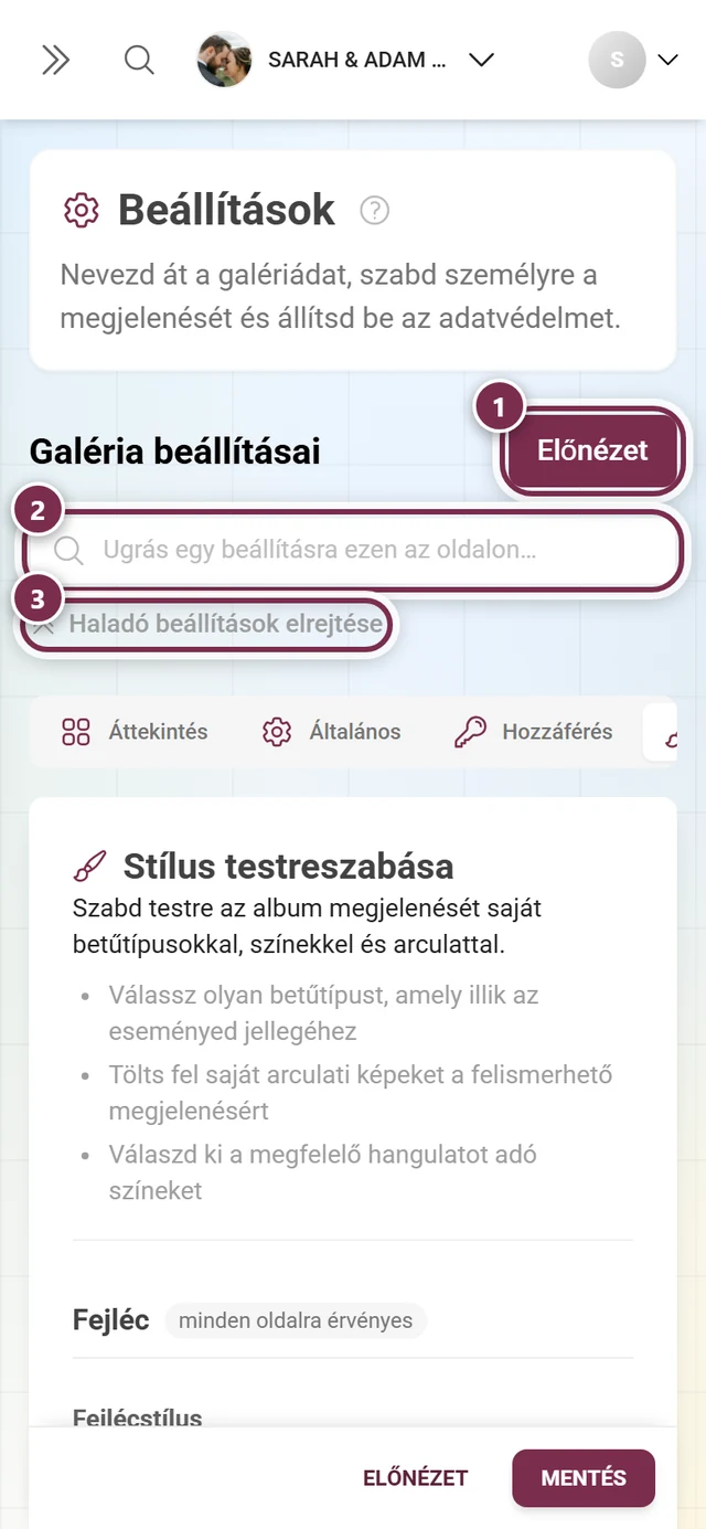 Megjelenés-beállítások logóval, színekkel és borítóképpel
