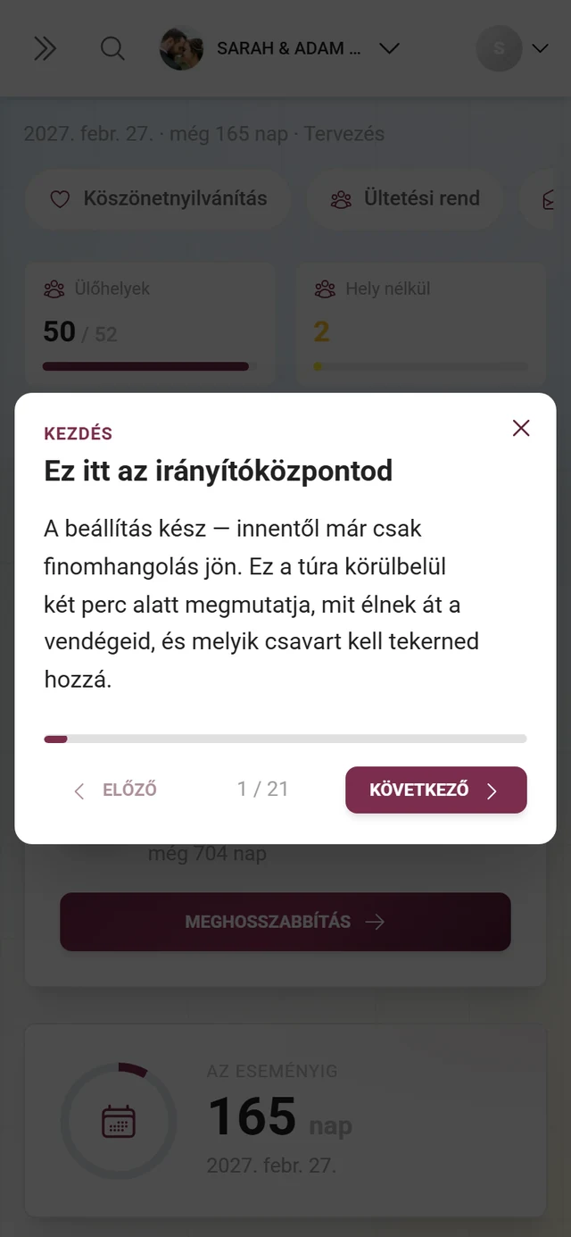 A vezetett bemutató egy lépése a fejezetsorral, címmel, szöveggel és az X/Y kijelzéssel