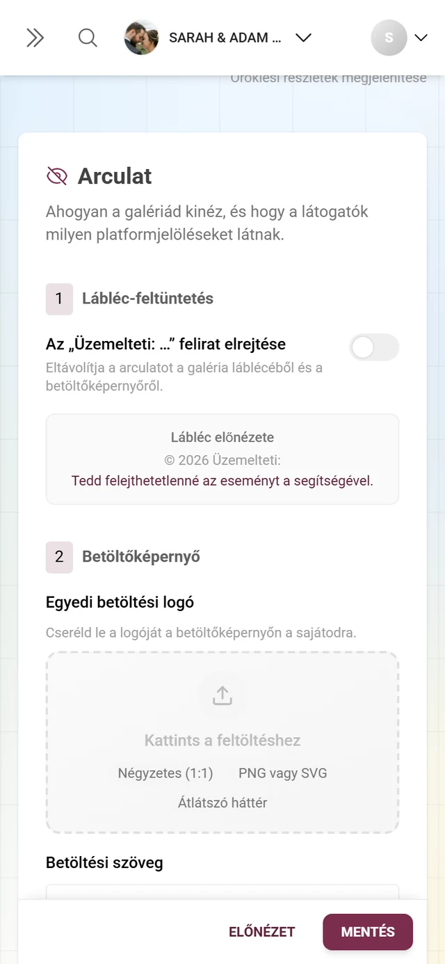 White-Label fül az Arculat blokkal