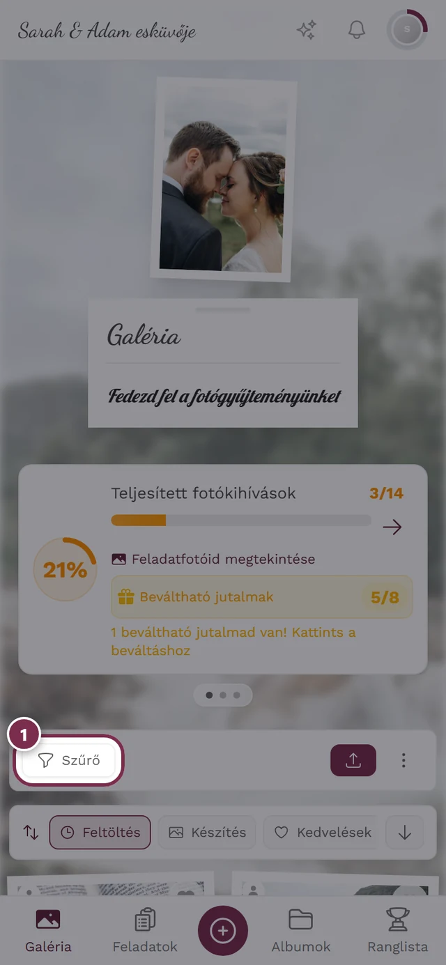Galéria eszköztár a kiemelt Szűrő gombbal