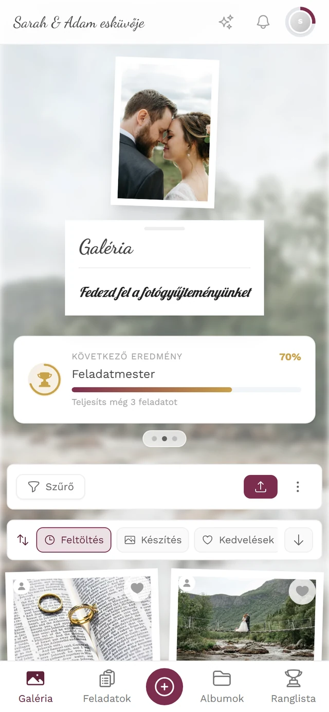 Galéria a Következő elért eredmény kártyával és a három körhinta ponttal alatta
